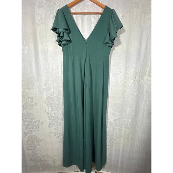 Birdy Grey Dress 1X Curve Hannah Empire V Neck Flutter Sleeve Green Crepe - Picture 9 of 9